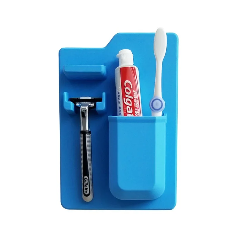 

Silicone Bathroom Organizer Toothbrush Holder Toothpaste Shaver Holder Bathroom Products Shower Supplies, As photo