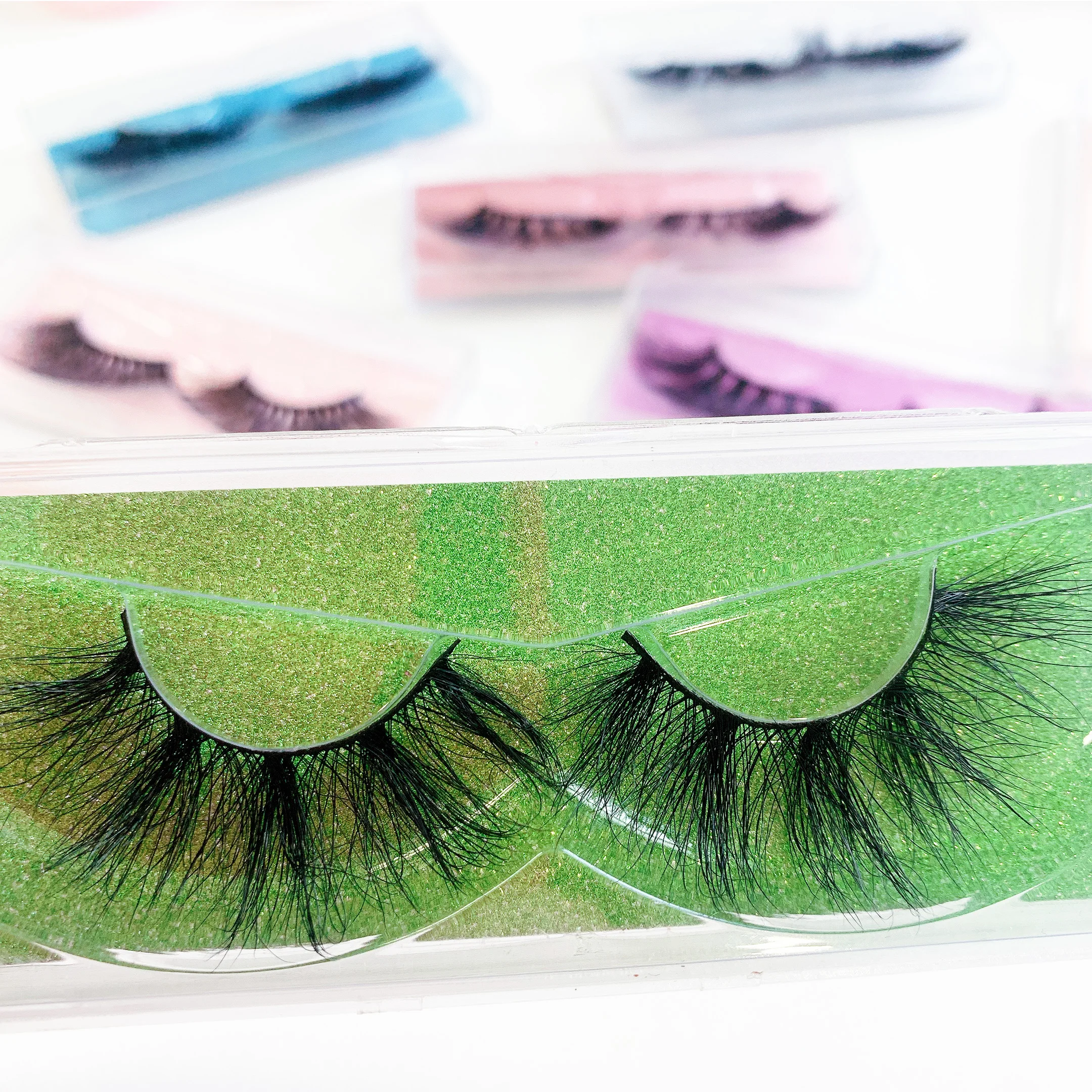 

Thick Full Strip Lashes Strip Mink eyelash vendor customized boxes lash fans fluffy lashes 25 mm, Black color