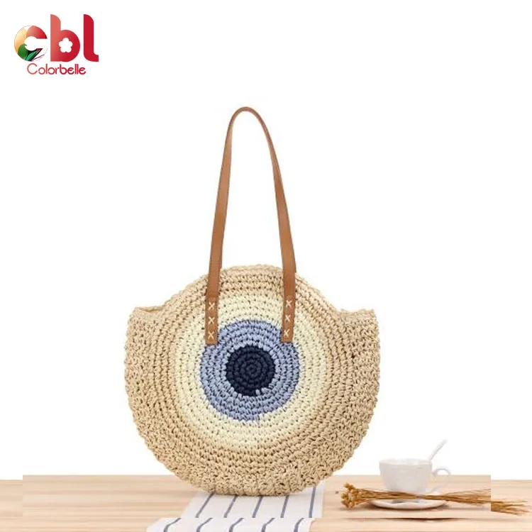 

Large Straw Woven Round handbag Summer Shoulder Paper Straw Beach Tote Bag Women, Nature