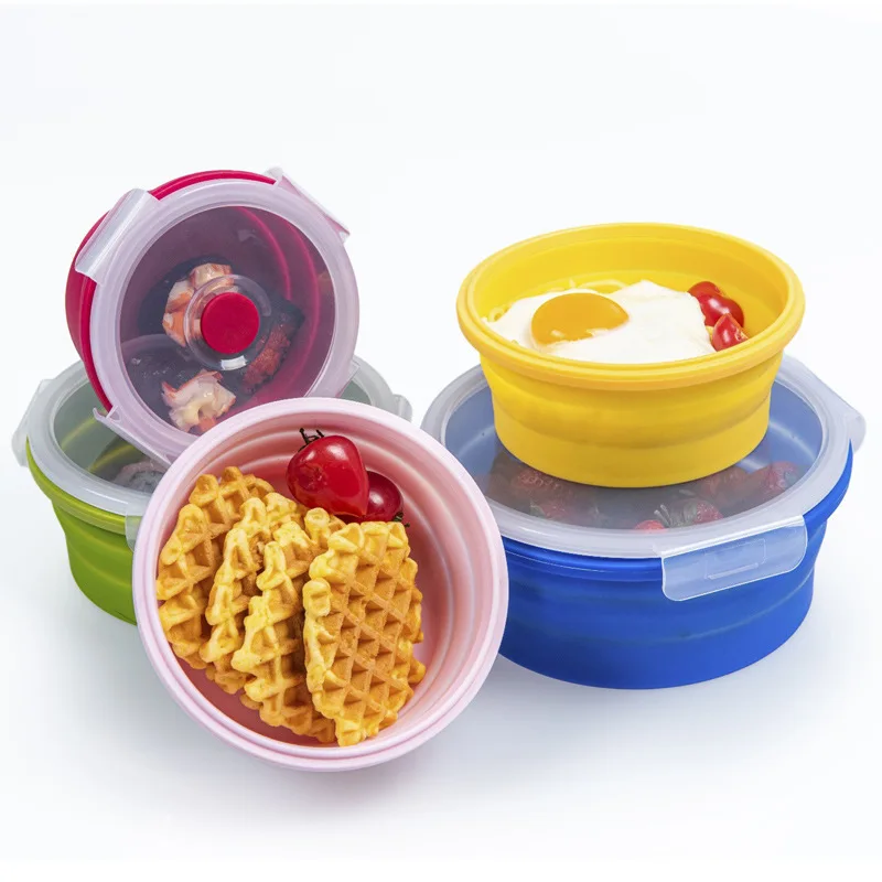 

Round Foldable Silicone Food Boxes Container Silicone Lunch Box Collapsible Food Storage Containers Bowl