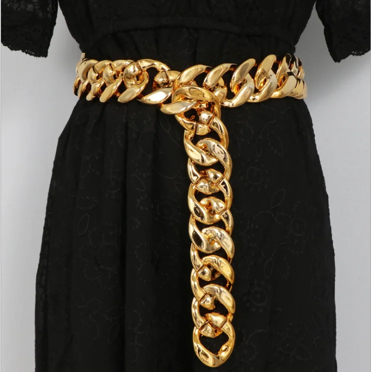 

Metal gold thick chain wide waist chain for Women girl with dress shirt belt women, Picture shows