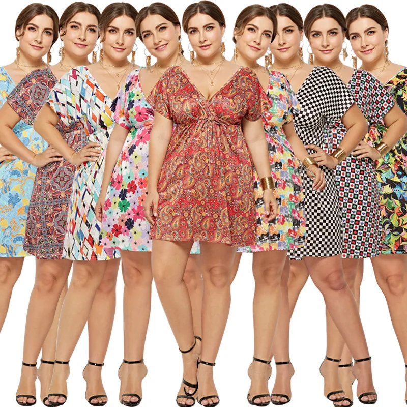 

Sexy Print Evening Dress With Plunging Neckline and Tight Waist Girls Plus Size Casual Dresses Women, As show
