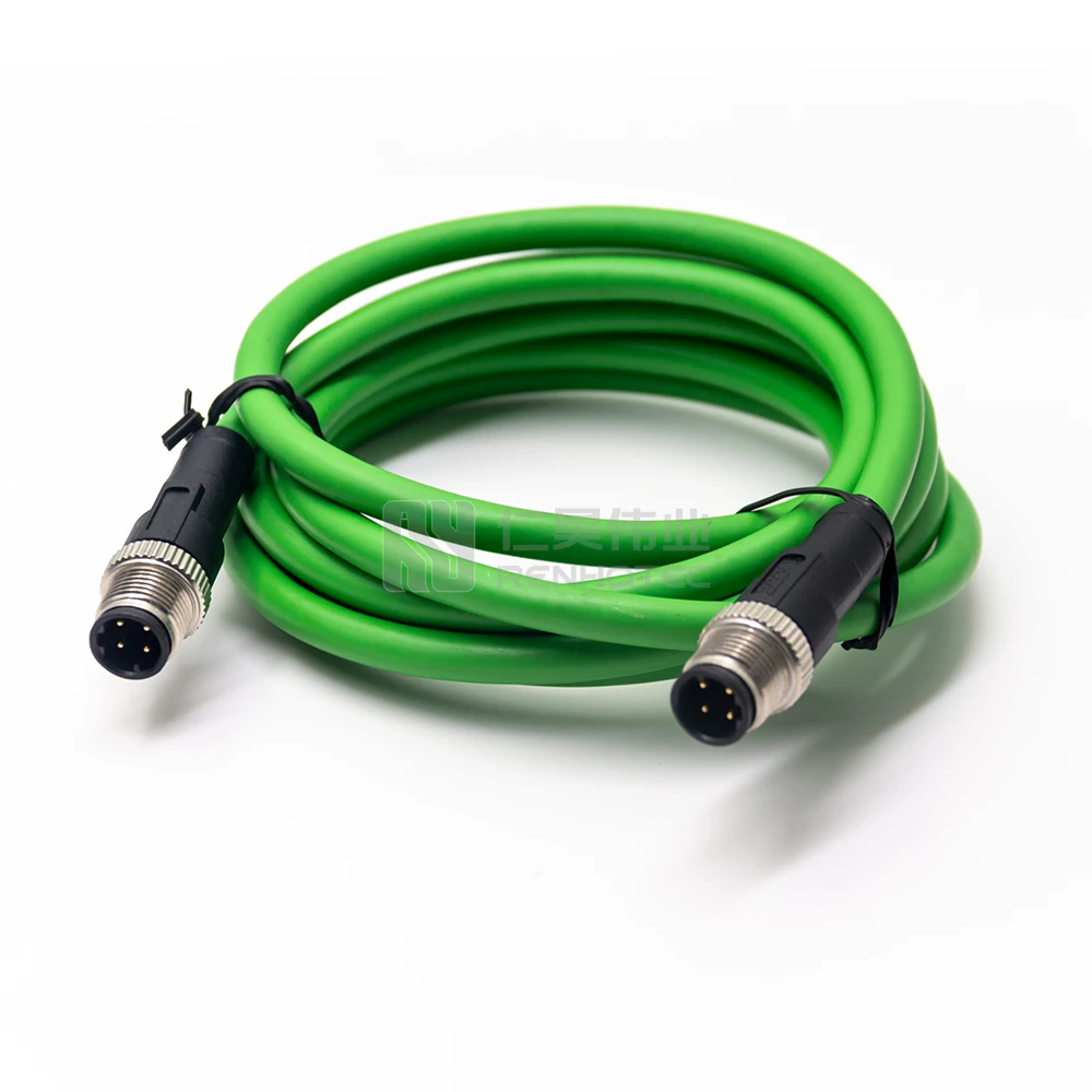 

M8 cable connector amphenol solar connector M12-4P D code green cable assembly