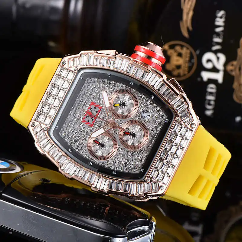 

Hiphop Iced Out Full Diamond Quartz Watches Luxury Tonneau Richard Watch Jewelry Relojes 18K Gold Plated Automatic Wrist Watches, 12 colors