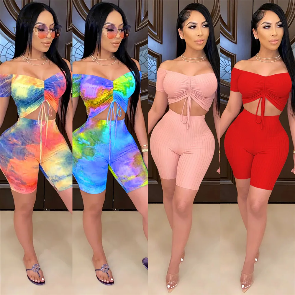 

New arrivals X5407 women sexy shorts and short sleeve crop top 2 piece set