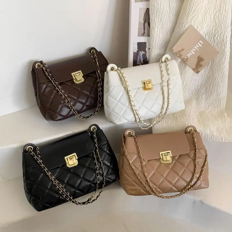 

2022 Fashion Luxury Ladies Designer Rhombus Chain Leather Shoulder Bag High Quality Women Handbag Quilted Tote Bags