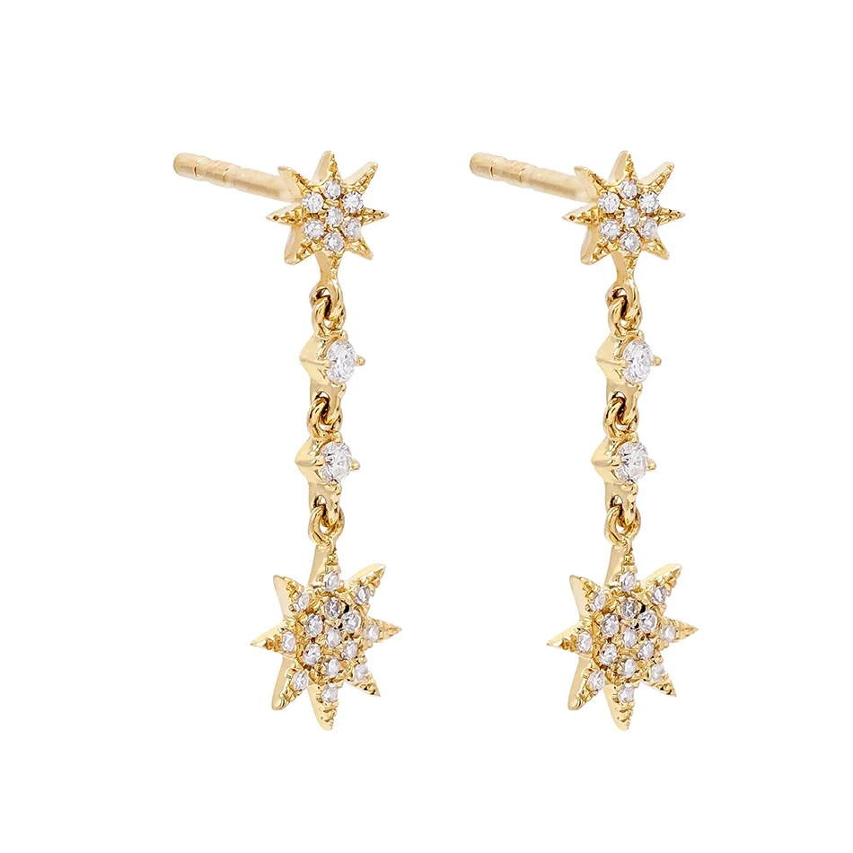 

925 Sterling Silver 14k Gold Plated Cubic Zircon Starburst Dangle Stud earrings For Woman Gold Plated Earrings