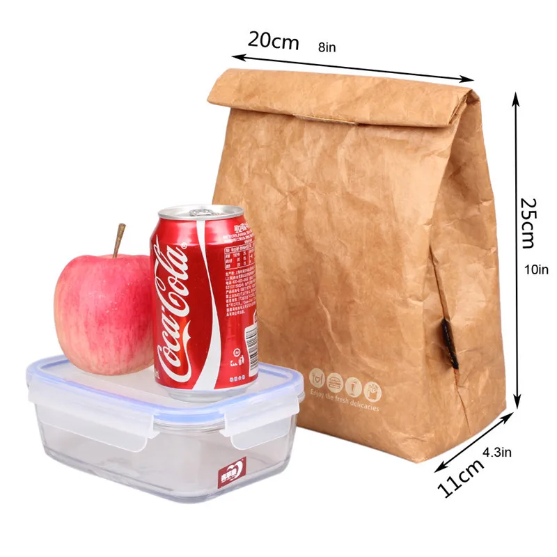 

Lunch Bag Cooler Tyvek paper Folding waterproof Picnic Insulated Thermal Bag custom logo with velcroing, Orange