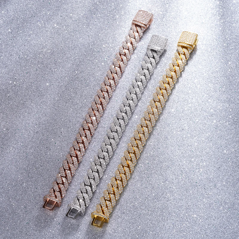 

Fashion Jewelry Hip Hop chain moissanite diamond bracelet 925 sliver white gold cuban chain