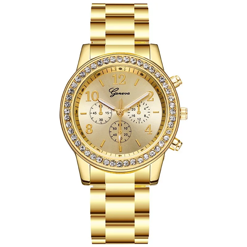 

Fashion women's watches ladies wrist watch Trendy GENEVA Classic Round Dial Ladies Women Crystals Watch Wholesale OEM, 8 colors