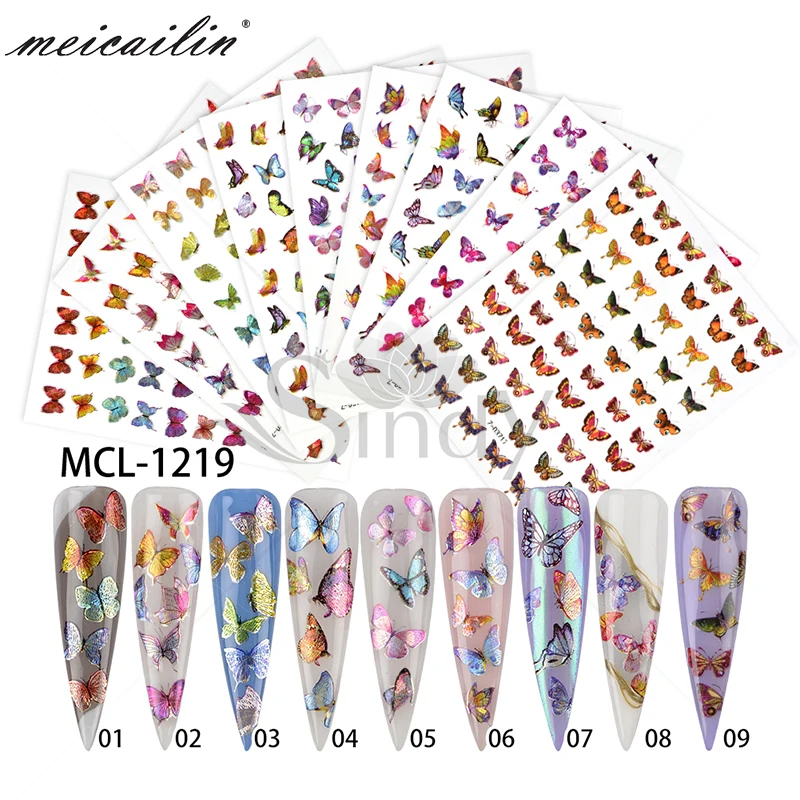 

2020 popular holographic butterfly nail art sticker with 18 designs