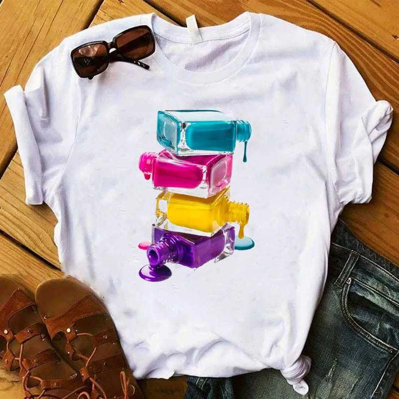

T-shirt Womens Clothing New Creative 3d Nail Polish Printed Clothes Series Women Shirt Tops T-shirt, As pictures