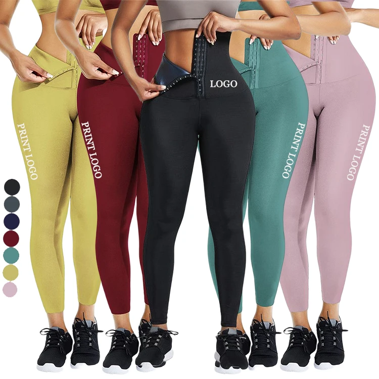 

Wholesale Adjustable 3 Hooks Tummy Control Shapewear Waist Trainer High Waist Yoga Legging, Shown