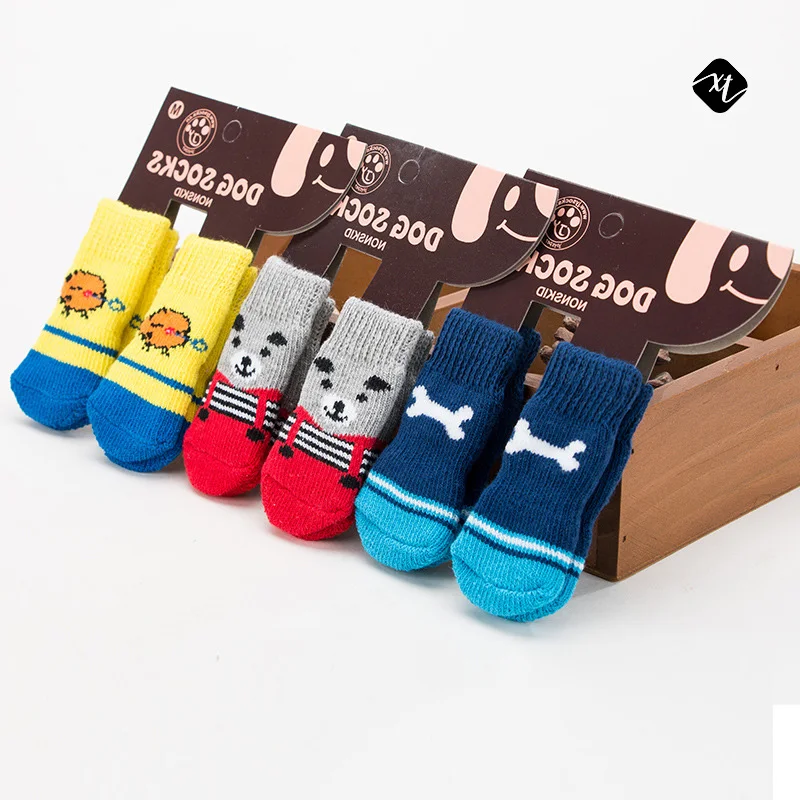 

Pet Anti-Slip Knit Dog Socks Cat Socks with Rubber Reinforcement Dog Paw Protector for small dogs cats, Multiple