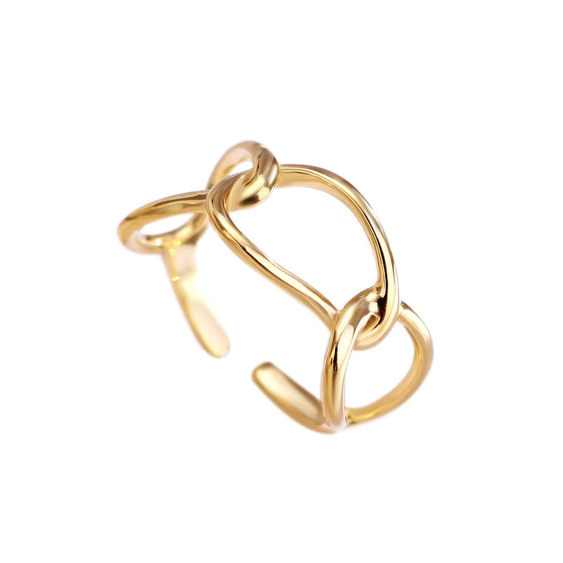 

Fukarni Sterling s925 Silver Charm Gold Plated Twist Wire Cross Weave Open Cuff Ring for Women KR284