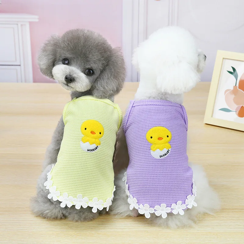 

New 2021 Summer Cute Cat Puppy Clothes Little Yellow Chicken Sling Dresses Dog Cooling Vest Wholesale, 3 colors