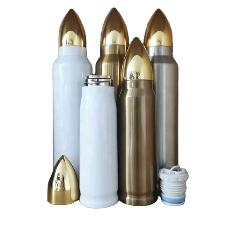 

RTS: Wholesale in stock sublimation bullet tumbler bottle Stainless Steel Double Wall Vacuum insulated Tumbler WITH GOLDEN LID