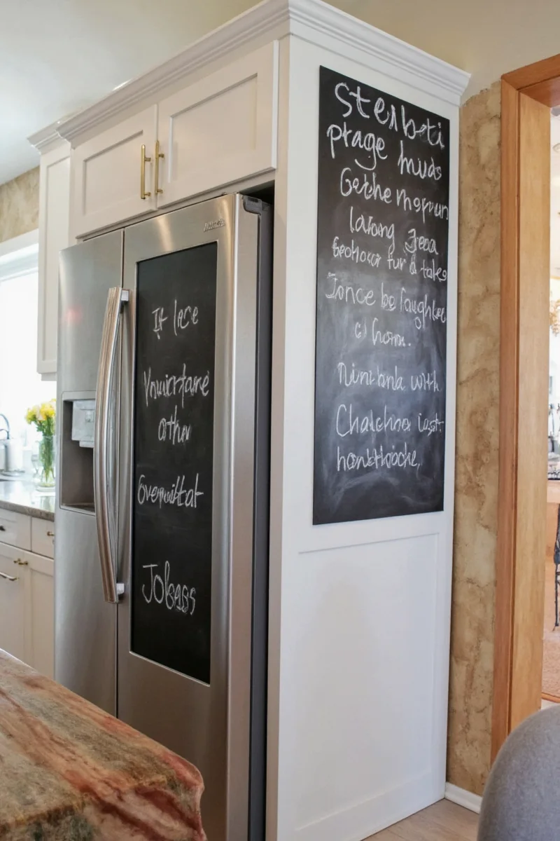 Vintage-style chalkboard on fridge