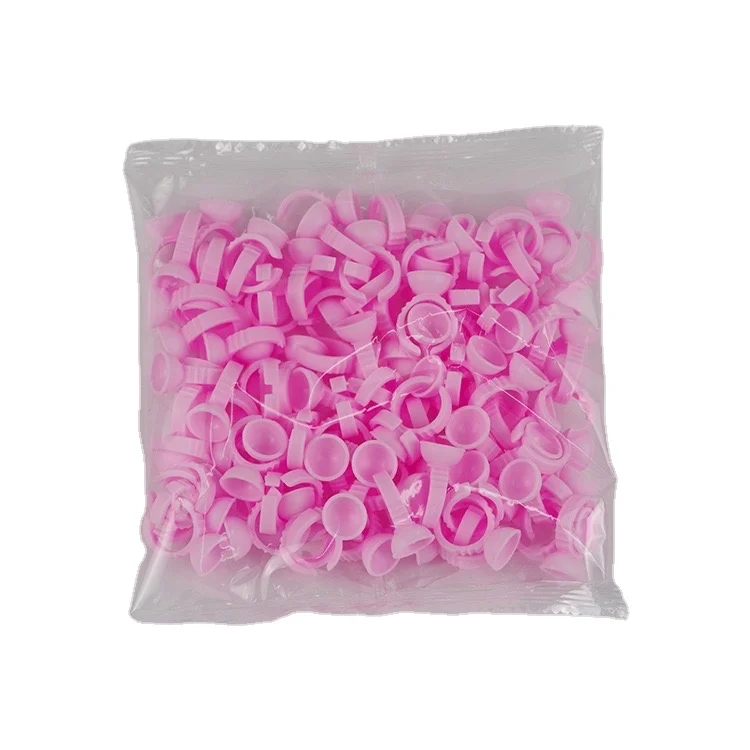Wholesale 100 Pcs/pack Pink Eyelash Glue Ring with Plastic Lash Glue Holder Divisible or Undivisible Options Available