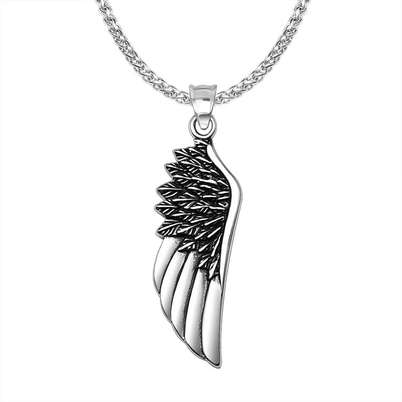 

Pendant Men Pendant Necklace Personality Angel Wings Feather Gift Opp Bag Stainless Steel Hiphop Layered Necklace Charm Pendants, Customized color