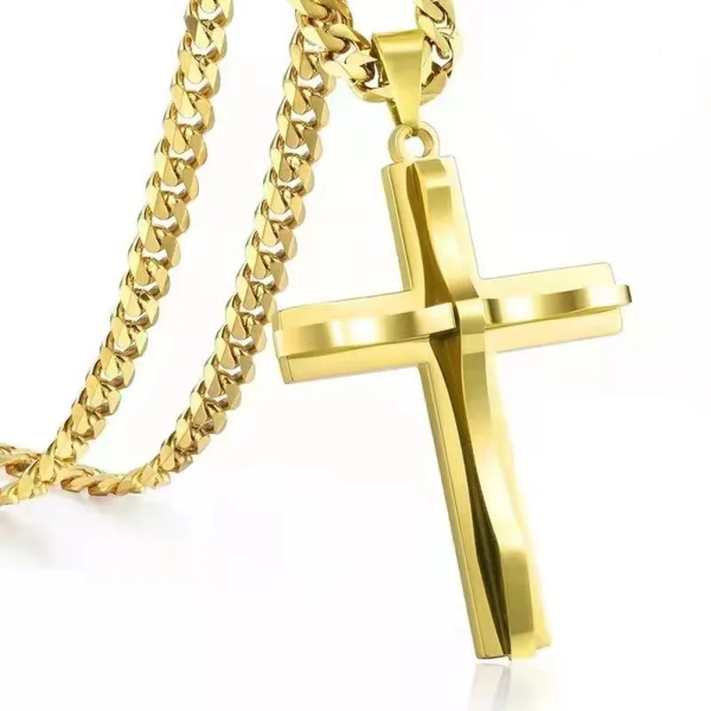 

Men's Simple Necklace Cross Pendant Gold Cross Necklace Gold Religious Necklace Gold Cross Pendant Necklace Gold Cross