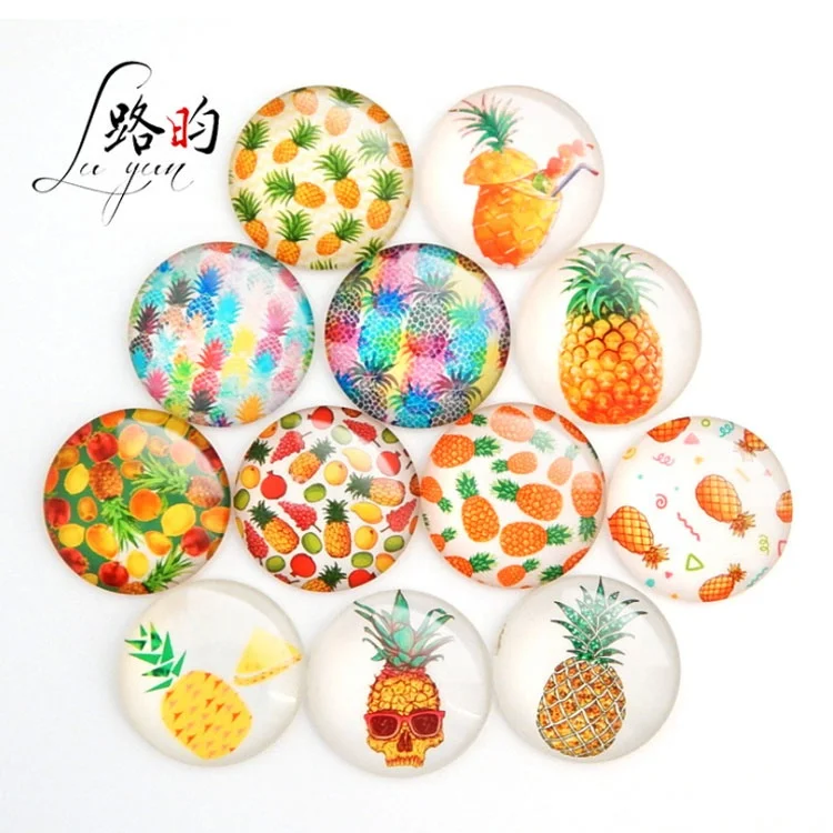 

Custom Creative colorful pineapple pattern Round Crystal Glass Whiteboard Memo Magnetic Tourist Souvenir Fridge Magnet, Free customization