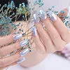 24Pcs Holographic Artificial False Nails Laser Nail Tips Nails Extensions Accessories