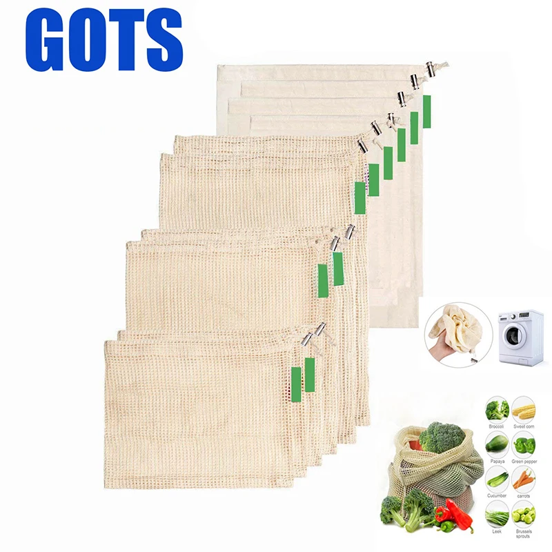 

RPET ECO FRIENDLY NET BAGS FOR VEGETABLE FRUIT MESH BAGS ORGANIC COTTON REUSABLE MESH PRODUCE BAGS