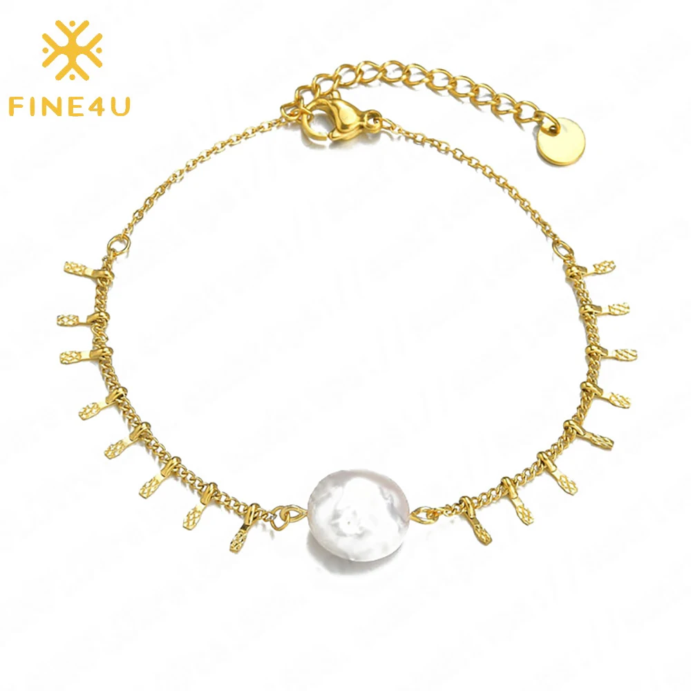 

Fashion accessories irregular tassel-shaped chain pearl stainless steel 18k gold plated link chain jewelry bracelets for women