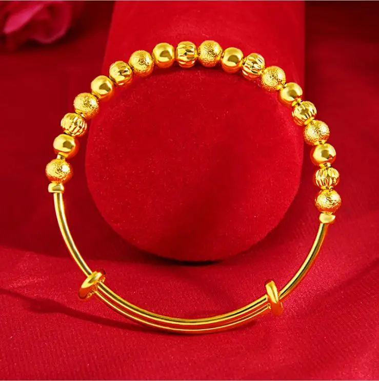 

classic beads bracelet Gold plated bracelet Push and pull women bracelet 24k gold bangle Free shipping wedding jewelry gift