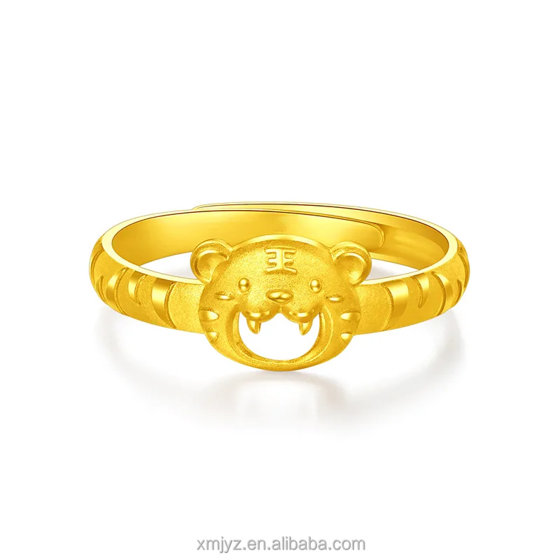 

Certified 999 Pure Gold Opening Laughing Tiger Ring 3D Hard Gold No Hydrogen Women's Zodiac Cute Little Meng Tiger Gold Ring