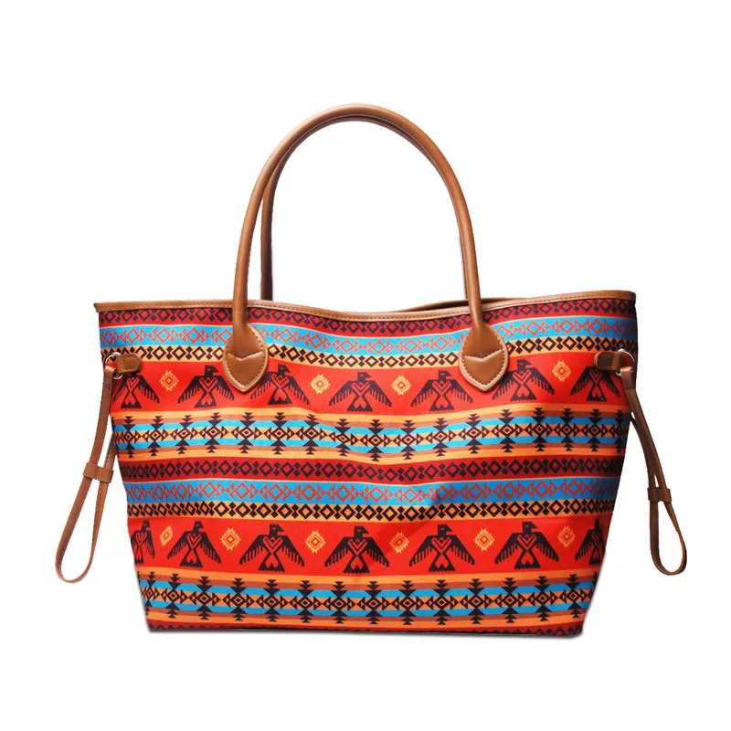 

Fashion Tribal Style Tote Bag for Ladies Large Capacity Shoulder Bag with Eagle Pattern Snap Closure Women Handbag DOM1161753, Orange