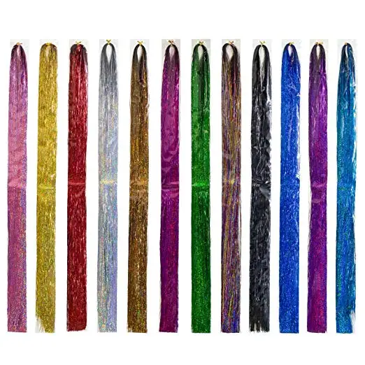 

46'' Hair Tinsel Shiny Hair Tinsel Extensions Colored Party Highlights Glitter Extensions Multi Colors Hair, Per color two three four tone color more than 55 color