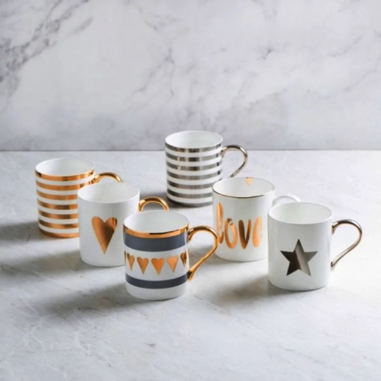 

Simple and stylish painting gold and silver craft couple coffee cup mug