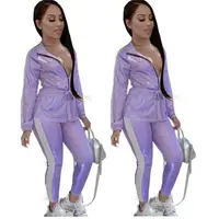 

1019M512 fashion casual hot stamping splicing casual Woman Suit Pant Two Piece Set 2020