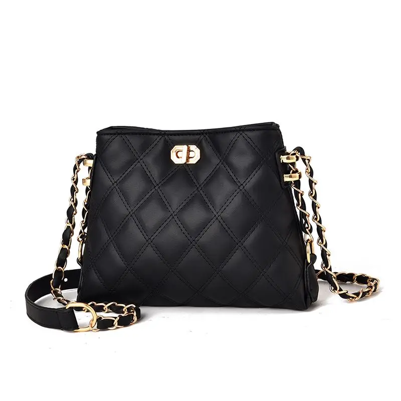 

Customized Logo PU Leather Crossbody Bags Plaid Women Shoulder Bags Chains Trapezid Bag, 3 colors
