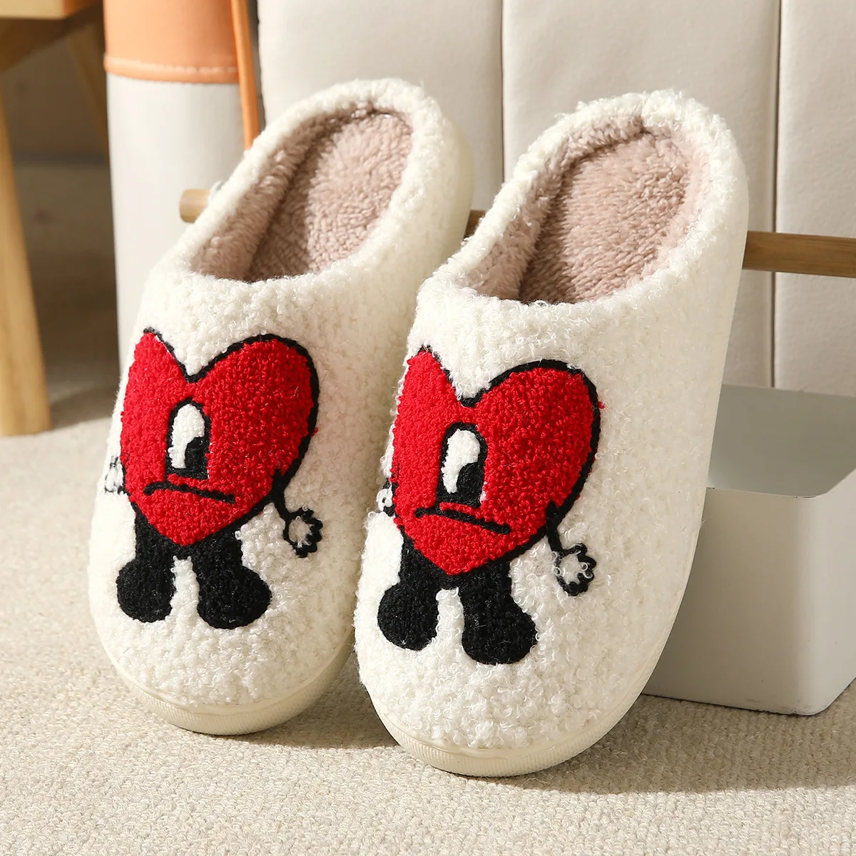 

Winter Warm Indoor Kids Adult Bad Bunny Plush Slipper Bad Bunny Heart Slipper for Women