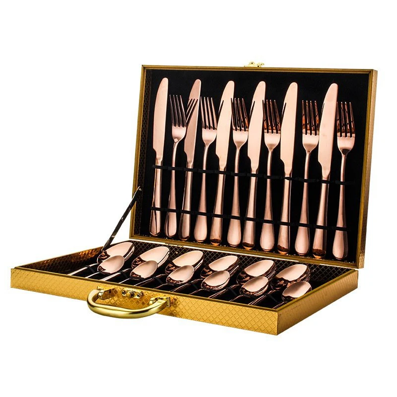 

Rose Gold Flware Round Handle Storage Box Black Korea Set Stainless Steel Flatware, Silver, gold, rose gold, black, rainbow