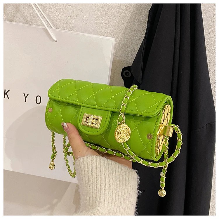 

New arrivals 2022 trendy quilted neon green purse summer roll crossbody bag for girls, 5 colors