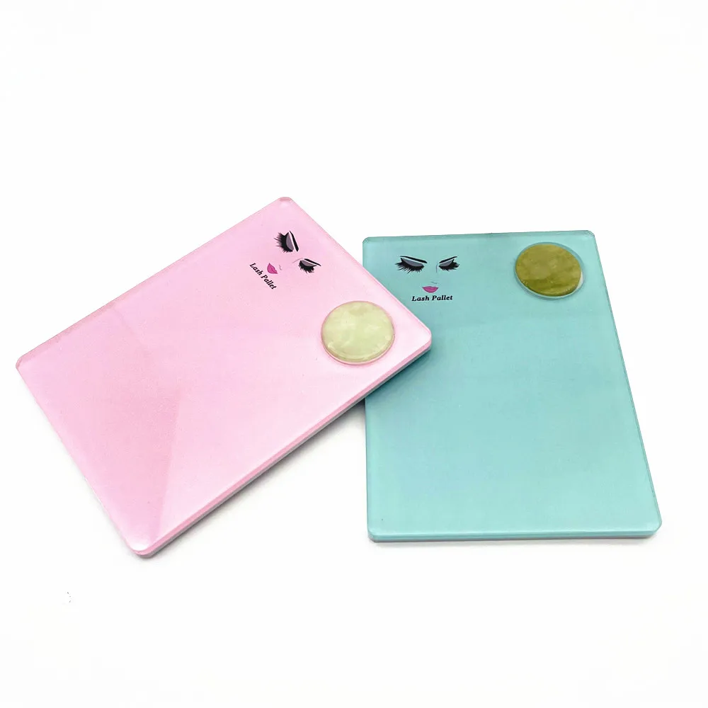 

Professional Crystal Glass Eyelash Extension Holder Plastic Acrylic Lash Pallet Tools, Blue pink and white