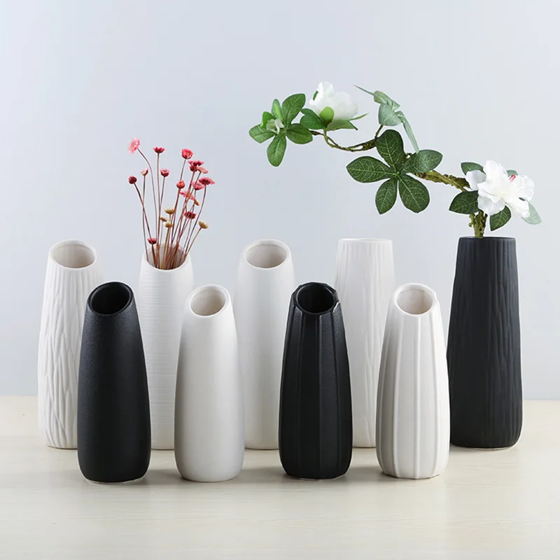 

18/21.5/21.7cm Modern Simple Ceramic Vases White/Black Tabletop Vase European Style Home Decoration Fashion Flowerpot Craft Gift