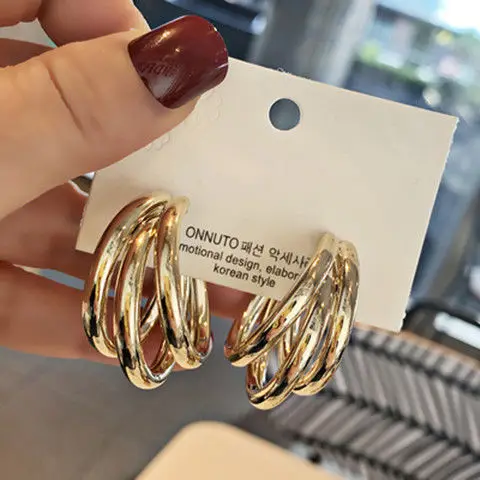 

Prevent Allergy S925 Silver Needle Multi Line C Shaped Earrings Simple Layered Striped Chunky Hoop Earrings For Women