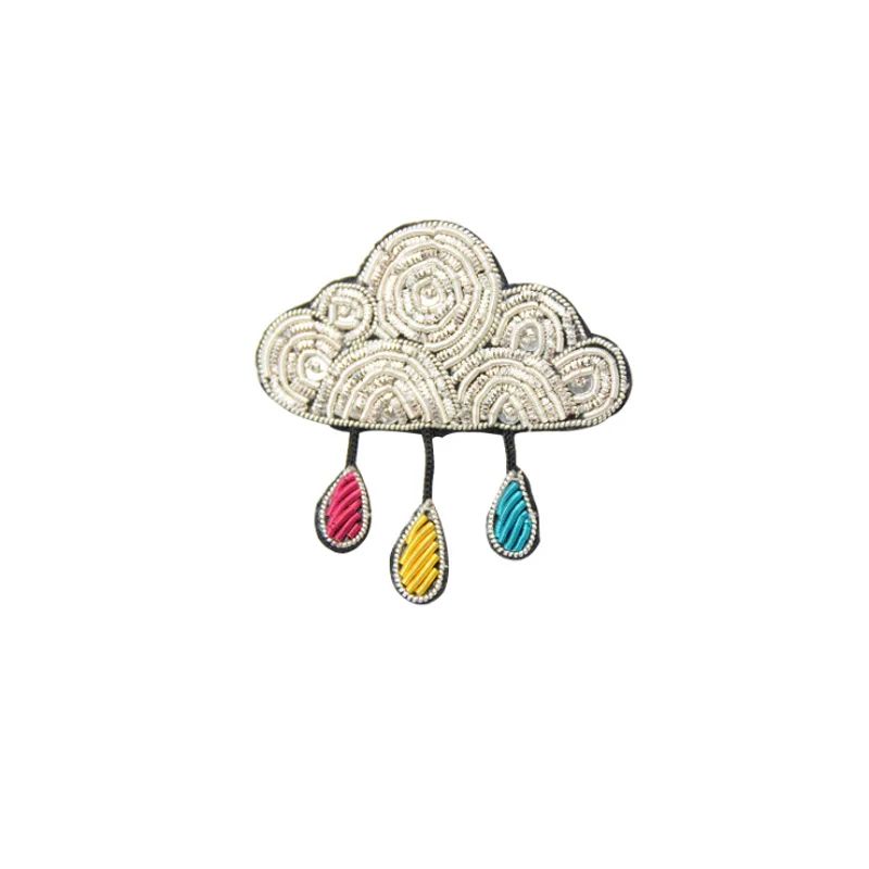 

DIY clothing bag accessories handmade crystal beaded cloud brooch with Indian silk embroidered applique patch brooch badge