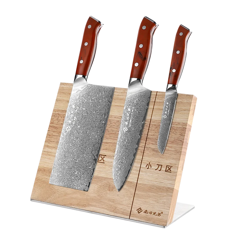 

4 pieces Damascus VG-10 Steel Japanese Kitchen Knife Set with Red ABS Handle and Magnetic Holder