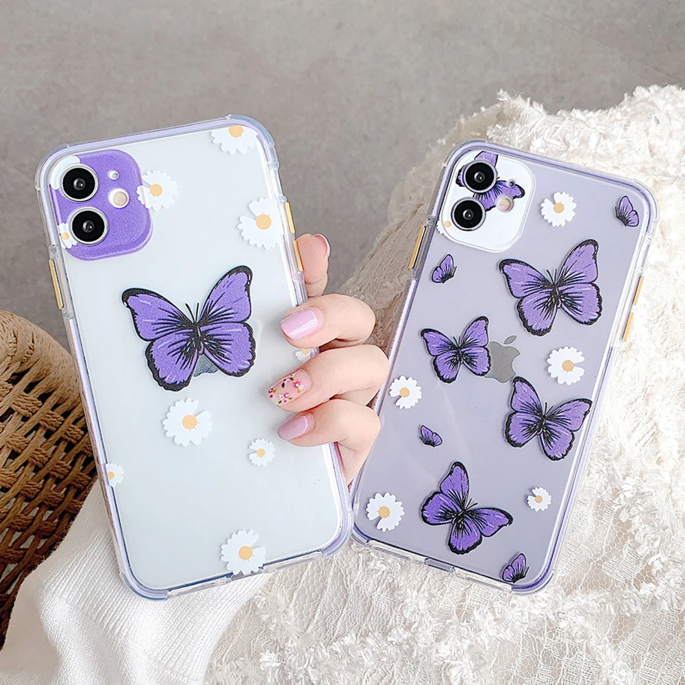 

Purple Shockproof Butterfly Phone Case,XINGE Soft Clear Phone Case For Iphone 11 Pro Max Xr Xs Max 7 8 Plus Fundas De Celular, 2 designs
