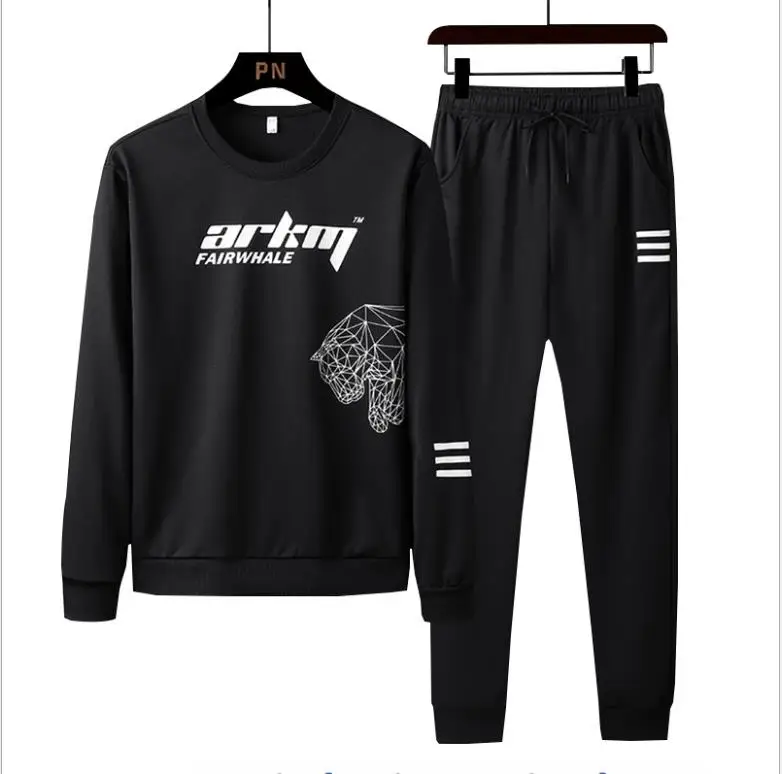 

2020 autumn men casual round neck long sleeve sports pants sweater two piece suit, Picture