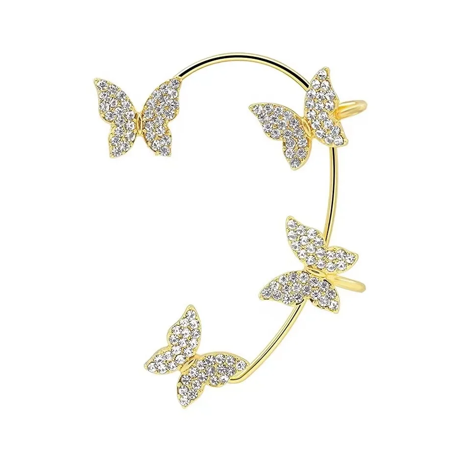 

New Gold/Silver Plated Women Girls Ear-hook Party Wedding Jewelry Sparkling Rhinestone Ear Bone Cuff Bijoux Butterfly Ear Clips