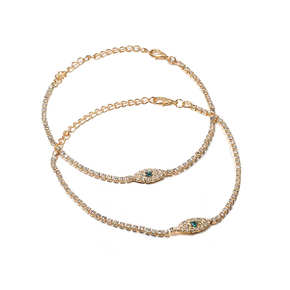 

2020 New Designs Tennis Chain Crystal Rhinestone Evil Eyes Charm Ankle Bracelet Diamond Evil Eyes Link Chain Ankle Anklet