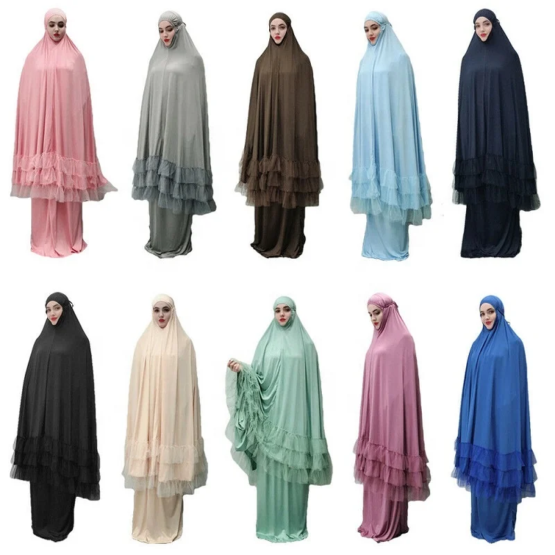 
2 piece women prayer hijab dress dubai muslim khimar jilbab overhead abaya  (62348508074)