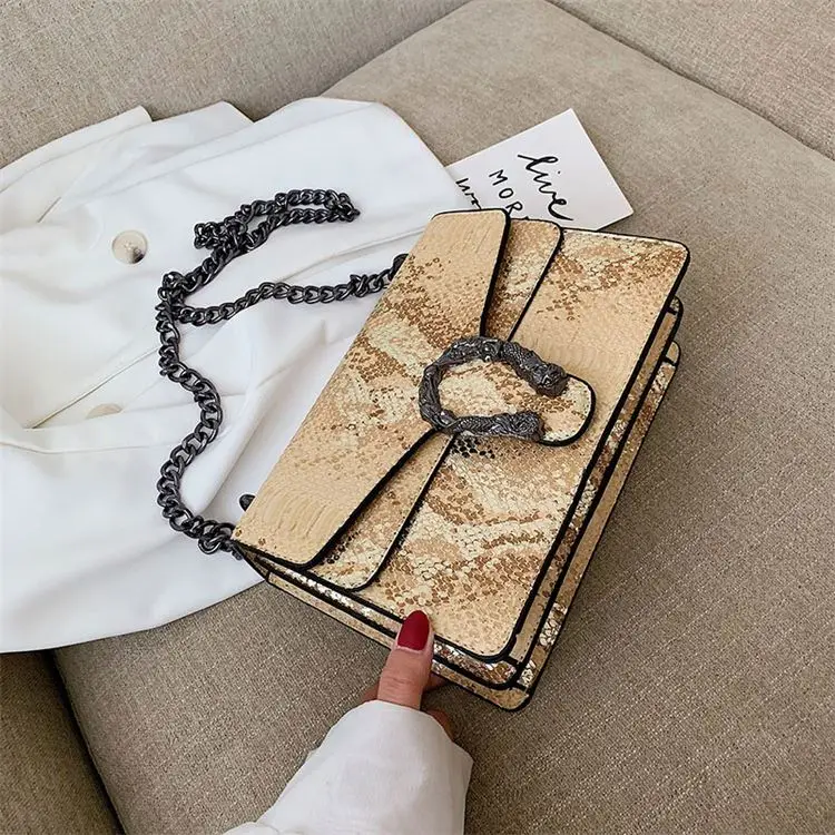 

D12093 Temperament fashion print chain single shoulder bag new arrival for women 2021 snakeskin handbag